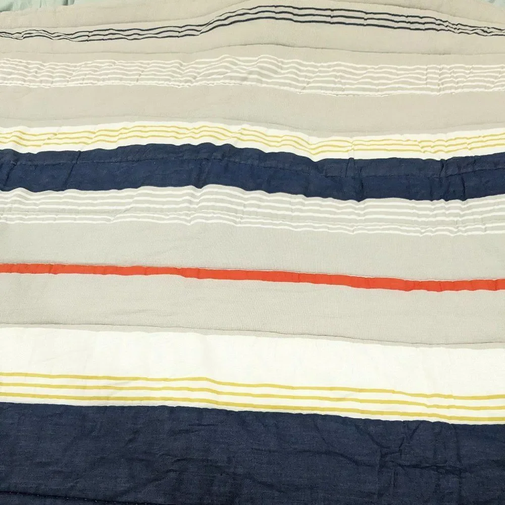 Pottery‎ Barn Teen Wyatt Stripe Comforter Full Queen F/Q blue orange yellow